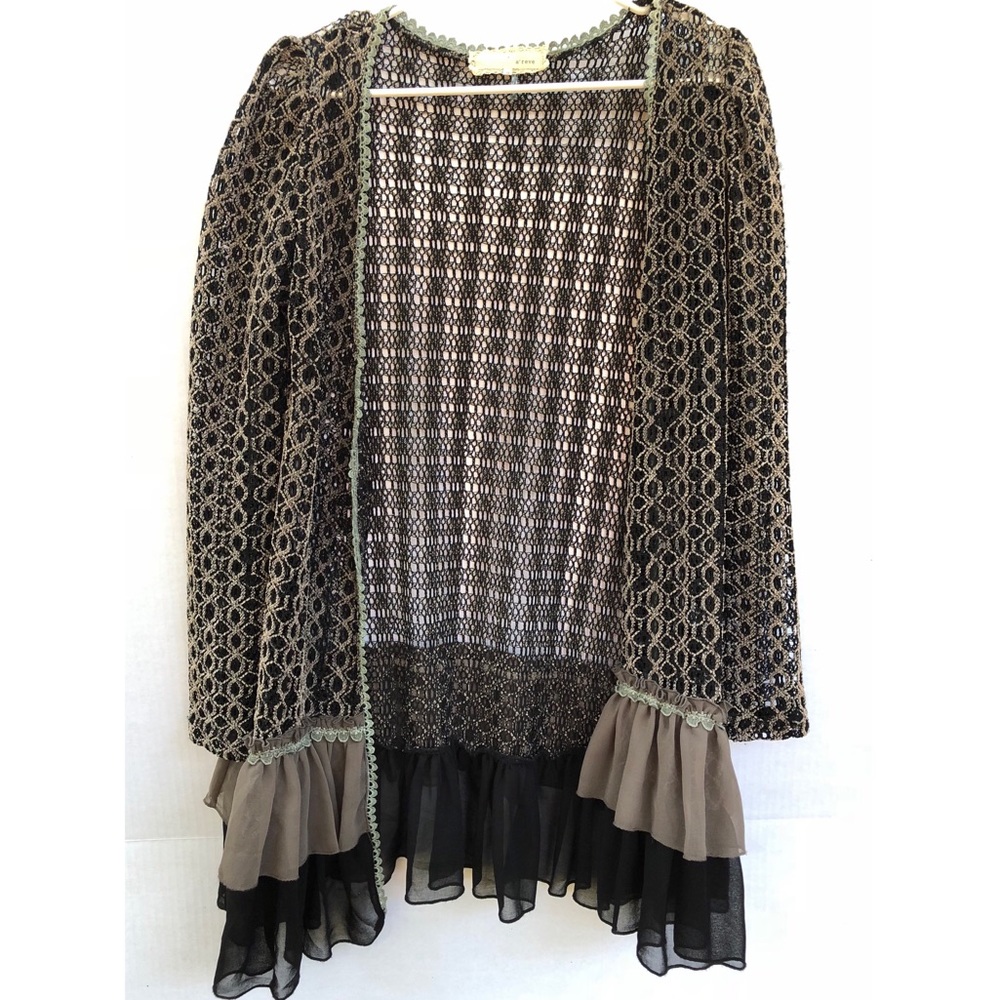 Anthropologie delicate ruffle lace cardigan